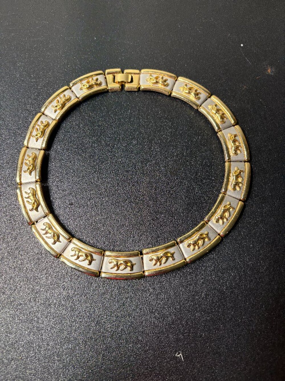 Vintage Two Toned Metal Choker Collar Jaguar Necklace